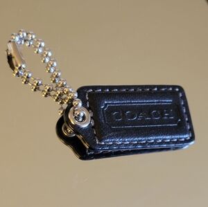 Coach Rare Black Pebble Leather Bag Tag, Charm, Fob, Keychain w/Chain